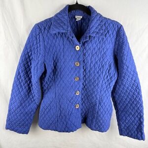 Kiko Blue Silk Quilted Jacket Small Button Up Old Money Coastal Quiet Luxury